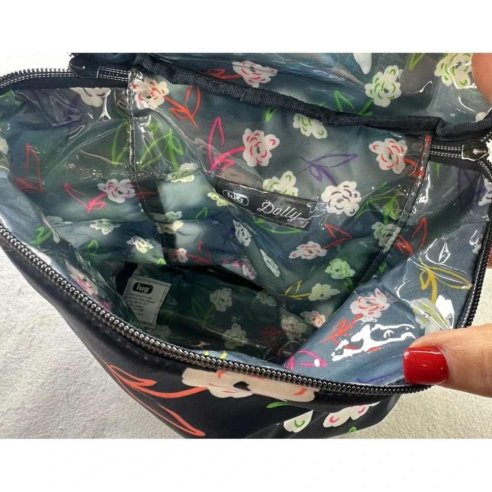 Lug Dolly Tall Cosmetic Case Blue Floral Travel Storage Lined Pocket